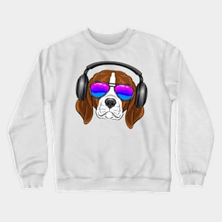 A cool beagle with glasses, headphones, music Crewneck Sweatshirt